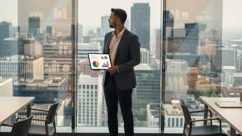 Area manager analyzing financial reports while overseeing multiple retail locations