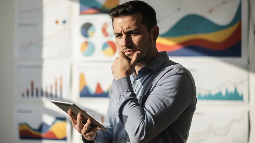 Business owner analyzing multiple screens showing changing customer patterns
