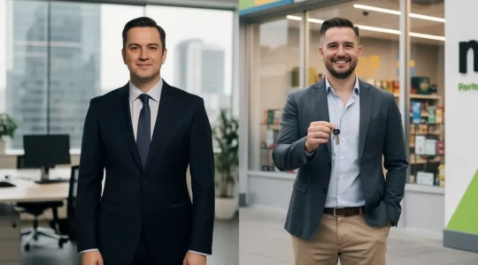 Professional transitioning from corporate office to franchise ownership