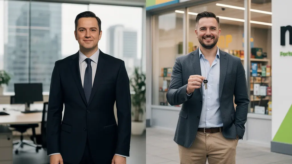 Professional transitioning from corporate office to franchise ownership