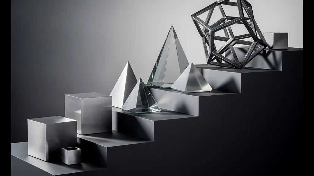 Abstract timeline showing business growth stages with geometric shapes