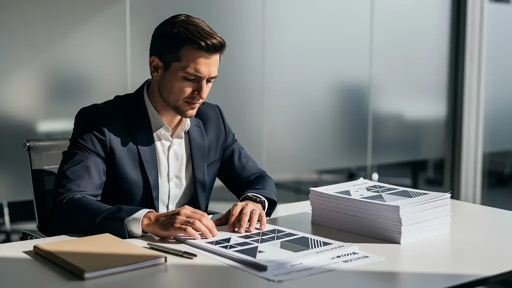 Business professional evaluating franchise investment options with financial documents and comparison charts