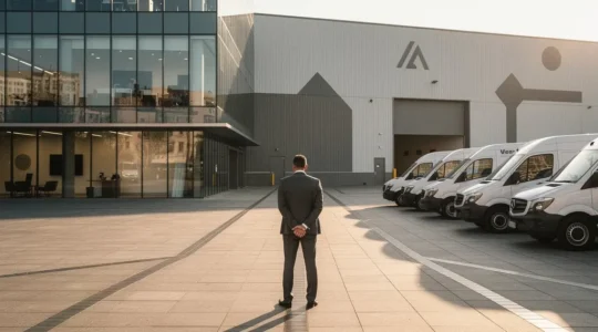 Executive at crossroads of different franchise business paths