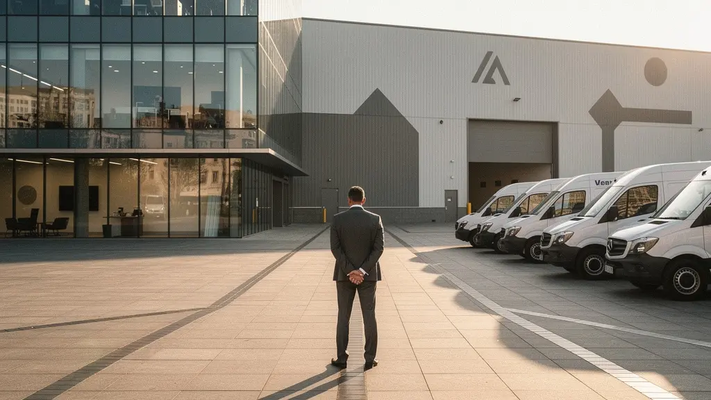 Executive at crossroads of different franchise business paths