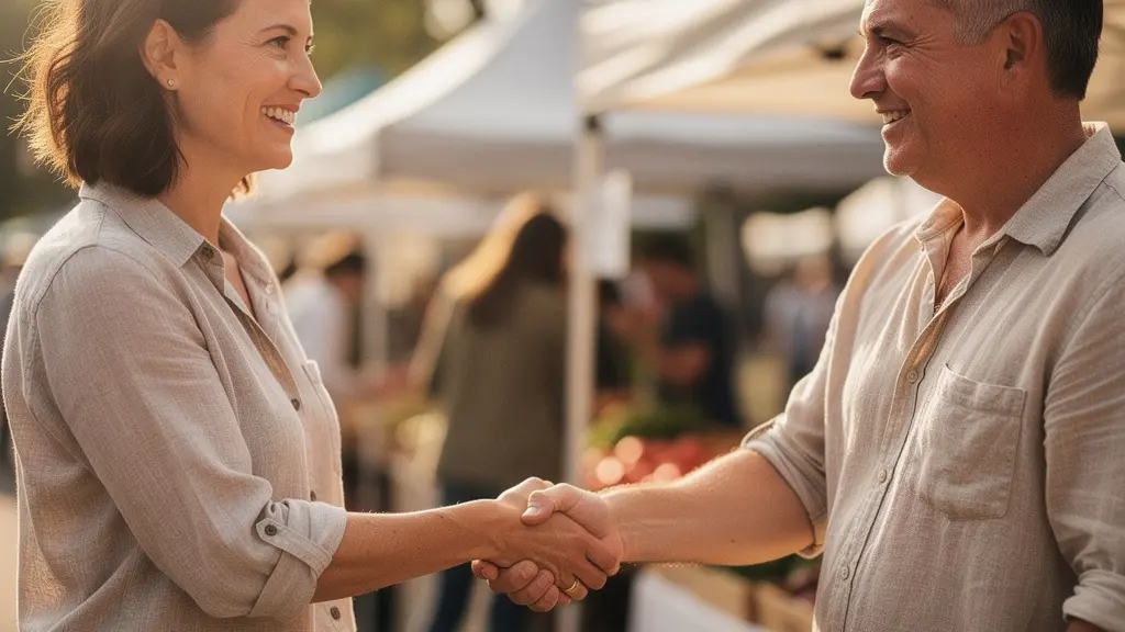 Business owner engaging with community before franchise grand opening