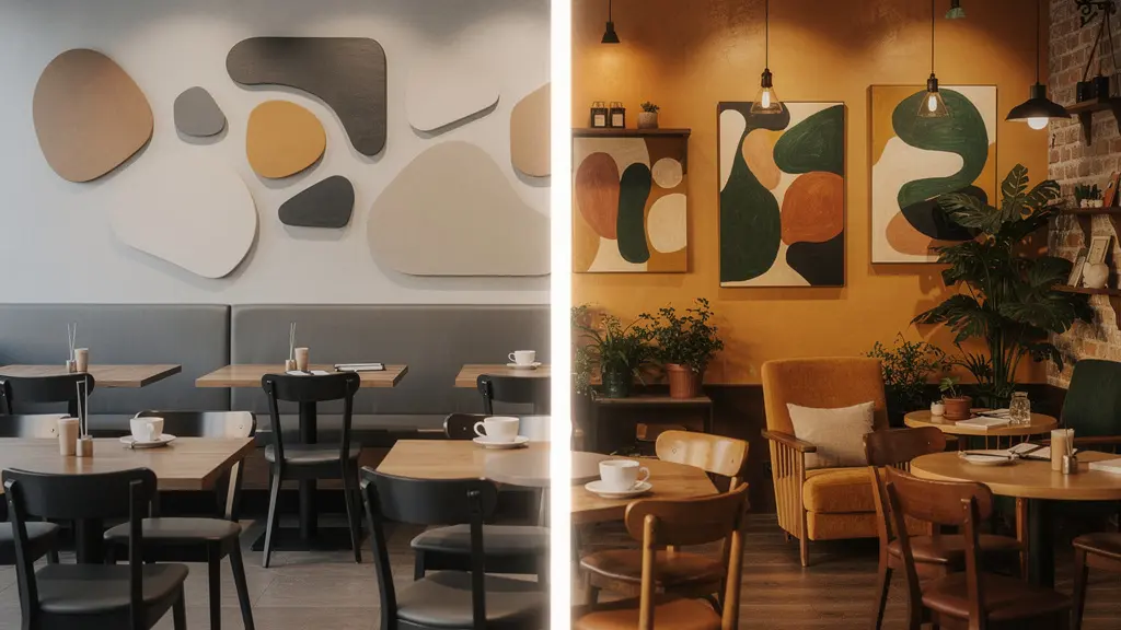 Split composition showing franchise uniformity versus local business adaptability