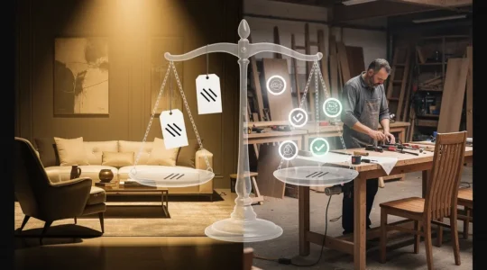Strategic business negotiation scene showcasing franchise furniture vendor cost analysis