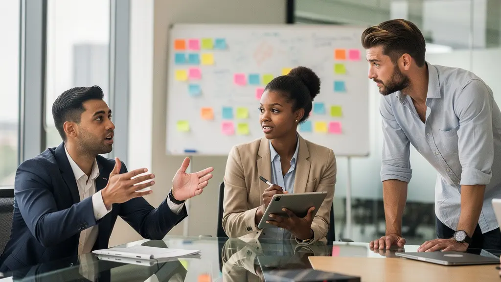 New employees engaged in interactive brand training session in modern office environment