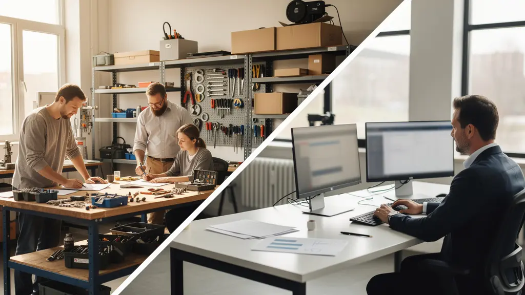 Comparison between owner-operator and manager-run business models showing two distinct leadership approaches