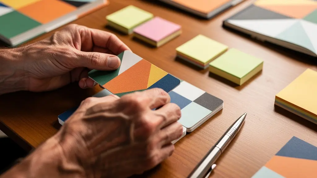 Close-up of business documents and planning materials during peer advisory session