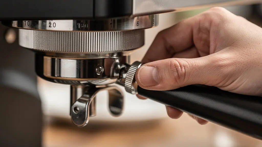 A close-up macro shot showing hands performing a precision calibration on equipment, symbolizing quality control.